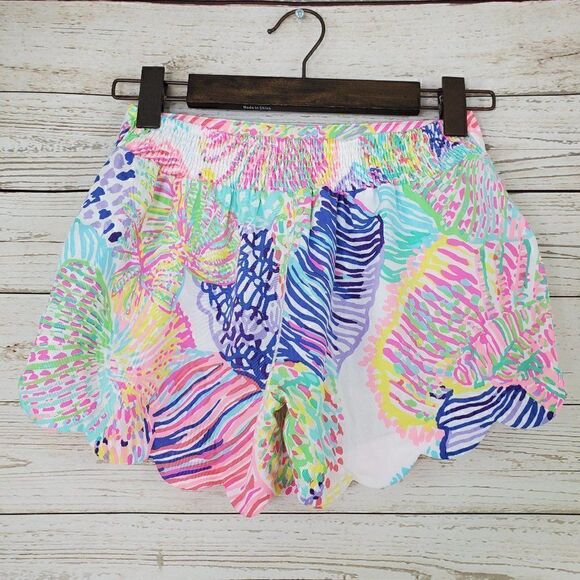 Lilly Pulitzer Dahlia Shorts Size XS Multicolor Scalloped Hem Pants Modal Tencel - Picture 2 of 12